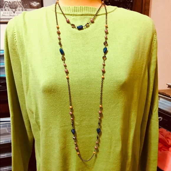 Two in one necklace with blue and mauve colors - Picture 1 of 3